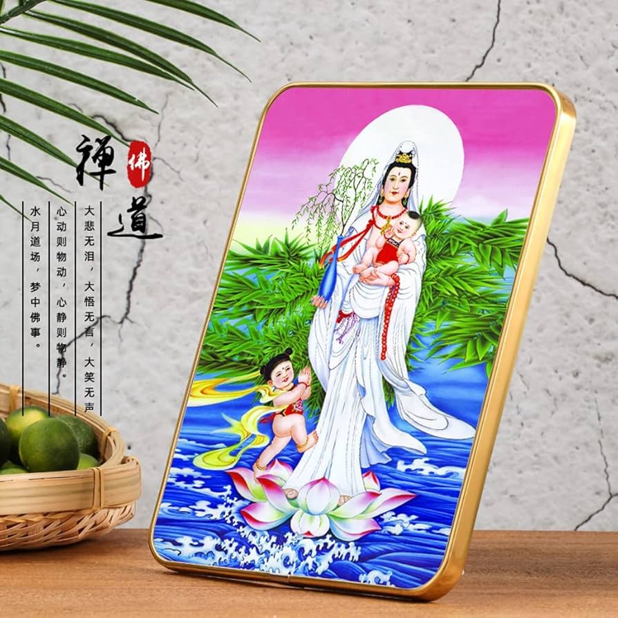 限定セール！慈母観音図 仏画 仏教美術　 悲母観音 刺繍画 刺繍アート　額美術品 昭和レトロ 慈母観音図 着色絹本 仏画 仏教美術 悲母観音 刺繍画